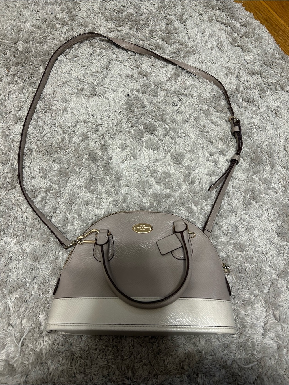Coach Two-Tone Taupe and Cream Leather Dome Purse
